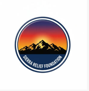 Sierra Relief Foundation in circular logo with a mountain range at sunset